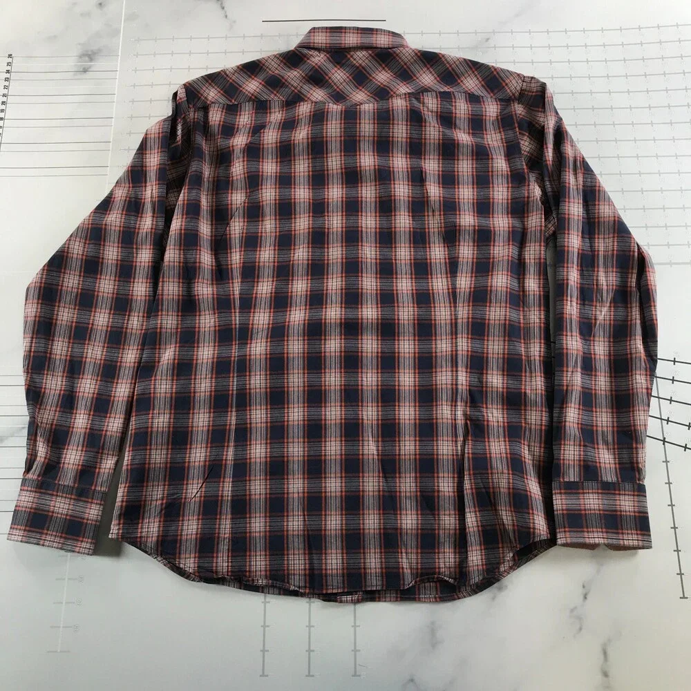 Banana Republic Button Down Shirt Mens Medium Navy Blue Orange Plaid Slim Fit